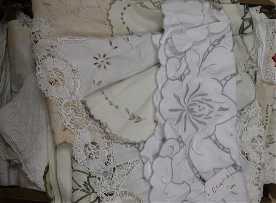 A large quantity of table cloths, napkins etc